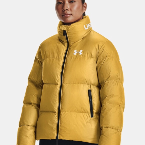 Under Armour Jackets & Blazers - Under Armour Womens Down Puffer Full Zip Hooded Jacket Mustard Sz L 1373443-782